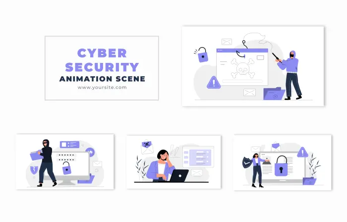 Cybersecurity Awareness Flat Design Character Animation Scene